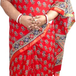 generative Printed, Floral Print, Geometric Print Chanderi Pure Cotton Saree image 1