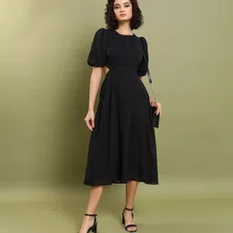 tokyo talkies Women Fit and Flare Black Midi/Calf Length Dress image 1