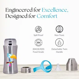 adore Magnus! Stainless Steel Feeding Bottle with anti-colic teat and Handle - 250 ml image 3