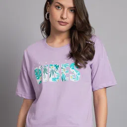 ad fashion Women Printed, Typography Round Neck Pure Cotton Purple T-Shirt-picture-13