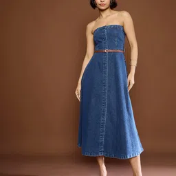 sassafras Women Tube Blue Below Knee Dress-picture-12