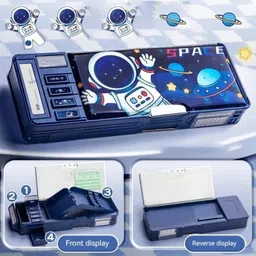 akvanar Double Sided Space Theme Pencil Box School Stationery compass case for kids Printed Art Plastic Pencil Box image 4