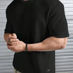kajaru Men Self Design Round Neck Polyester Black T-Shirt-picture-26