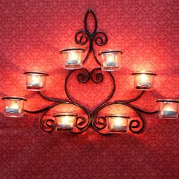 jaipurcrafts Antique Wall sconces 35 cm Long with 8 Glass Cup Candle Holders Iron, Glass 8 - Cup Tealight Holder Set-picture-20