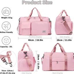 meishidi 27 L Gym Duffel Bag - Nylon 27 L Gym Duffle Bag For Men & Women(Sakura Pink, 50 x 20 x 28 cm) - Pink image 3
