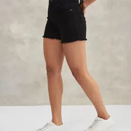 Solid Women Denim Blue Baggy Shorts-image-48