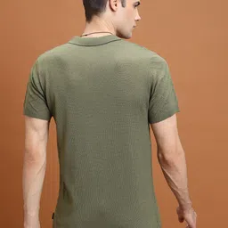 highlander Men Striped Collared Neck Green Sweater image 2