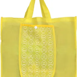 kuber industries Shopping Grocery Bags Foldable, Washable Grocery Tote Bag with One Small Pocket, Eco-Friendly Purse Bag Fits in Pocket Waterproof & Lightweight (Set Of 5,Orange & Green & Pink & Yellow & Blue) Pack of 5 Grocery Bags image 3