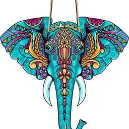 vkraft Elephant Shaped Evil Eye Wall Hanging – Engineered Wood Decorative Charm image 1