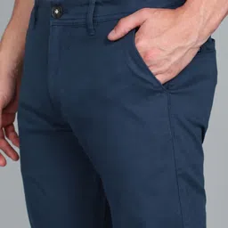 wrogn Men Slim Fit Blue Cotton Blend Trousers image 5