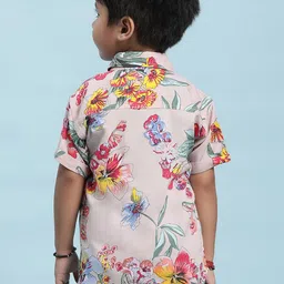 Stuffie Land Boys Peach-Coloured Smart Floral Opaque Printed Party Shirt image 4