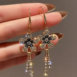 akison jewels Flower For Women Floral Korean Crystal, Diamond, Cubic Zirconia Alloy Earring Set, Drops & Danglers, Tassel Earring-picture-12