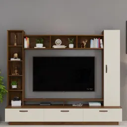 bluewud Fenily TV Unit In Brown Maple & Beige Finish For TV Upto 60 Inch image 1