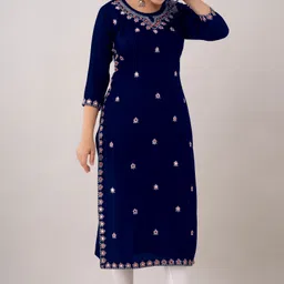 sehrish store Women Embroidered Viscose Rayon Straight Kurta-picture-17