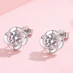 Fabulous Solitaire CZ Sterling Silver Stud Earrings For Women & Girls Swarovski Zirconia Sterling Silver Stud Earring-image-57