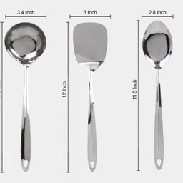 arscart Serving Tools Set of 3, 1 Karchi , 1 Solid Turner, 1 Skimmer Turner Kitchen Tool Set image 4
