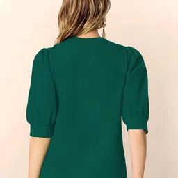 dream beauty fashion Casual Puff Sleeves Solid Women Dark Green Top image 2
