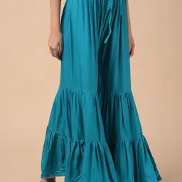 a r silk dupatta hub Women Regular Fit Blue Viscose Rayon Trousers image 5