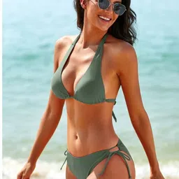 valardoh Solid Women Bikini Brown Swimsuit image 4