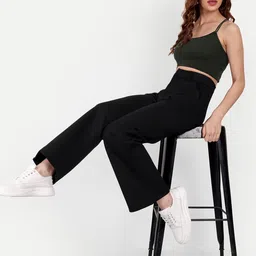 next one Women Loose Fit Black Lycra Blend Trousers image 5