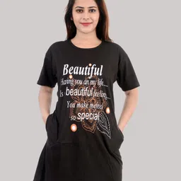 ddaspration Women Printed Round Neck Cotton Blend Black T-Shirt-picture-15