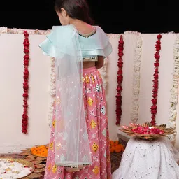 VASTRAMAY Girls Mirror Work Ready to Wear Lehenga & Blouse With Dupatta image 2