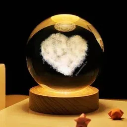 wengonvila Glass Ball Night Lamp with Woodern Base Night Lamp (8 cm, Heart Cloud) Night Lamp-picture-33