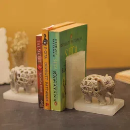 katkaria creations Elephant Set Of 2 White Soapstone & Marble Bookends image 4