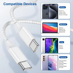 HOMEMO Type C 6 A 1 m Copper USB C to USB C Cable, Type C to C Cable fast Charging Cord for iPhone image 3