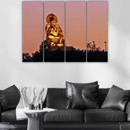 inephos Lord Ganesha Gold Wood Framed Spiritual Art Panel Set of 4 image 1