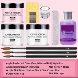 ruby face Nail Kit Acrylic Powder and Monomer Set with Nail Brush, Pink White Clear image 2