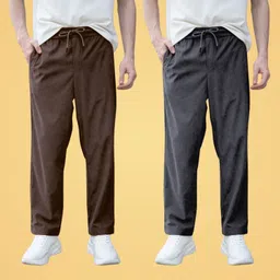 gibbonte Pack of 2 Men Solid Brown, Grey Track Pants-picture-14