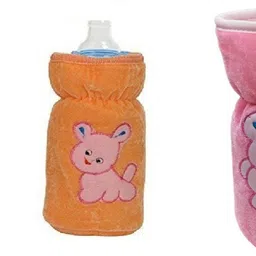 paddy baby Soft Plush Stretchable Baby Feeding Bottle Cover with Easy to Hold Strap |Suitable for 250 ml Baby Feeding Bottle Cover Pack of 3-Blue_Orange_Pink-picture-18