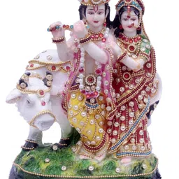 green value radha krishna with cow, radha krishna cow murti, radha krishna with cow idol Decorative Showpiece - 22 cm image 1