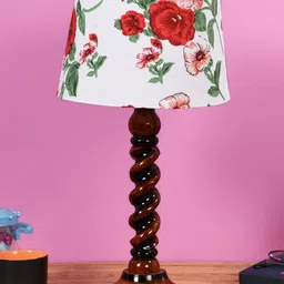 foziq Brown & White Printed Wooden Table lamp image 3