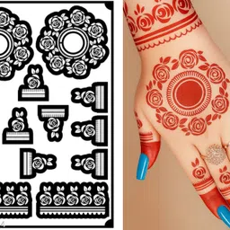 DKC Premium Henna Tattoo Mehandi design Stencil for women hands bridal, Rose Patterns Stencil-image-2