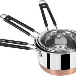 dotline Stainless Steel Saucepan Set with Copper Base – 3-Piece Multipurpose Cookware Milk Pan 19 cm, 17 cm, 15 cm diameter 2 L, 1.5 L, 1 L capacity image 4