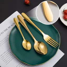 hokipo Gold Dinner forks, Dinner spoons and Tea/Dessert spoons Stainless Steel Cutlery Set image 3