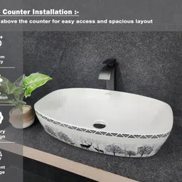 delta Big size Premium Designer Ceramic Wash basin(Deer) (24*15*5)(Deer) Table Top Basin image 3