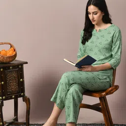zivsy Women Top & Pyjama Set Green Printed image 5