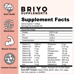 briyo supplements Briyo Daily Multivitamin Supplement, 20 Key Vitamins and minerals with Ginseng, 60 capsules image 4