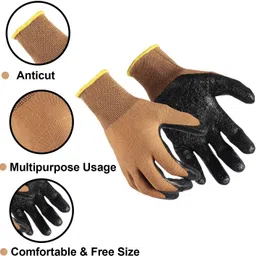 crewbolt 2 Pair Hand Safety Anti Slip Latex Coated Nylon Garden Gloves Gardening Shoulder Glove image 2