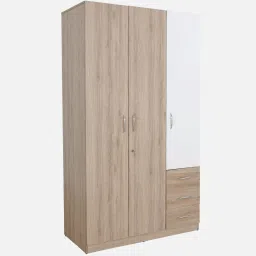 casacraft from pepperfry Carmen 3 Door Wardrobe In Frosty White & French Oak Finish With Drawers image 5