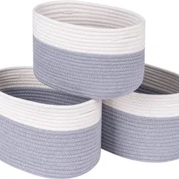 ahf Cotton Cotton Rope Storage Basket Set of 3 - Light Grey & White Storage Basket-picture-40
