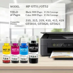 R C Print Compatible Refill Ink with Hp 310 315 319 410 415 419 GT5810,GT5820 Black + Tri Color Combo Pack Ink Bottle image 2