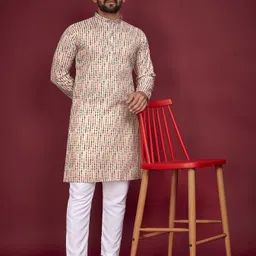cellux Men Cotton Blend Kurta Pyjama Set image 4