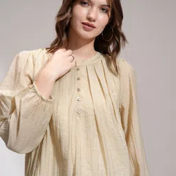 Casual Bishop Sleeve Solid Women Brown Top-image-99