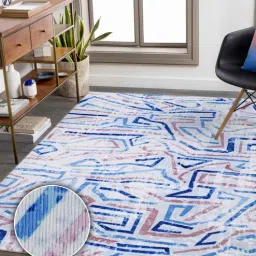 kaleen india Blue Abstract Polyester 5' X 7' Machine Made Carpet-picture-13