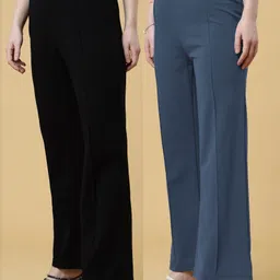 doil domec Pack of 2 Women Regular Fit Black, Grey Lycra Blend Trousers image 2