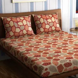 petal home Red Abstract 300 TC 100% Cotton King Sized Bed Sheets with 2 Pillow Covers-picture-21